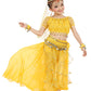 Girls Belly Dance Top Skirt Set Halloween Costume With Head Veil,Waist Chain(Yellow,S)