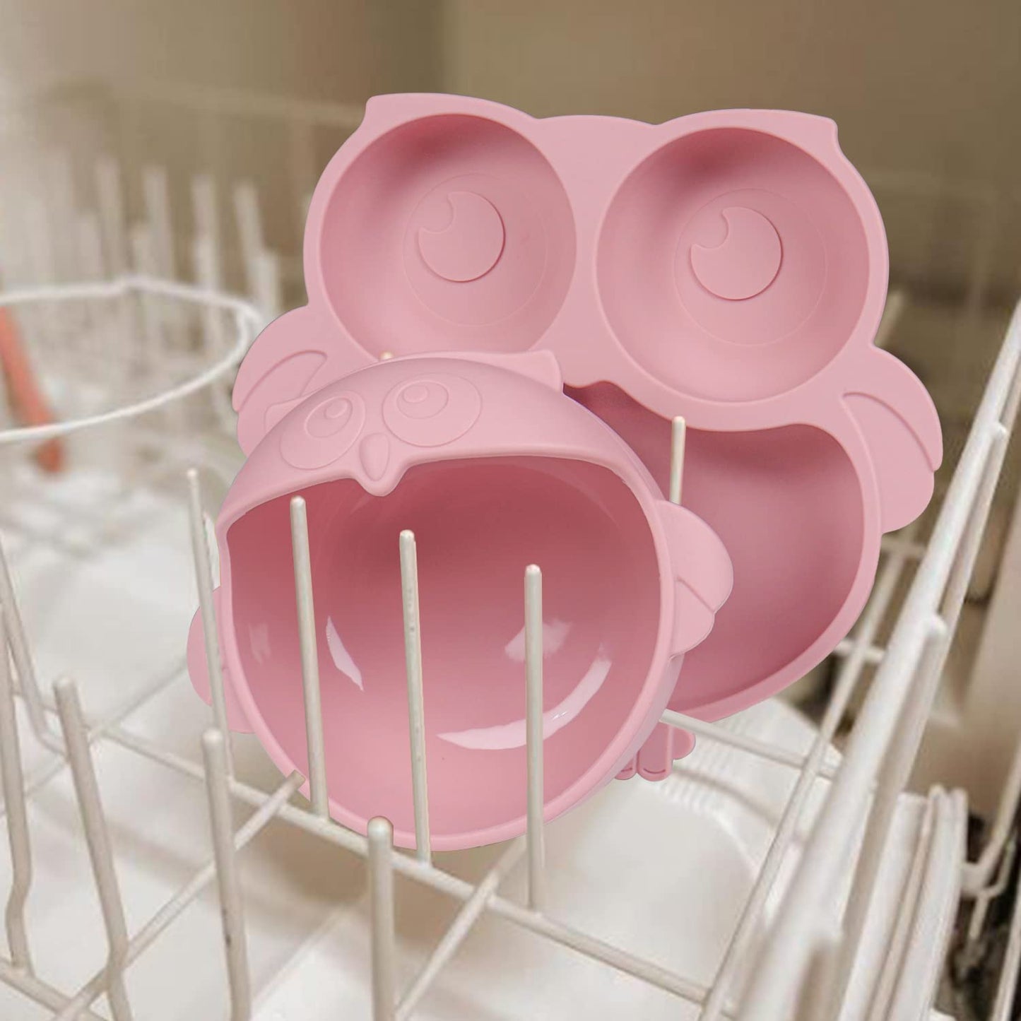 Owl Shape Silicone Baby Feeding Set, Toddler Suction Plates And Bowls Set With Spoons, Kids Silicone Dinnerware Set Eating Utens