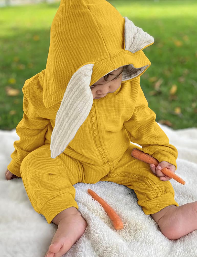 Agqt Baby Boys Bunny Costume 1St Easter Outfit Halloween Animal Costume One Piece Romper Rabbit Ear Bodysuits Hoodie Yellow Size