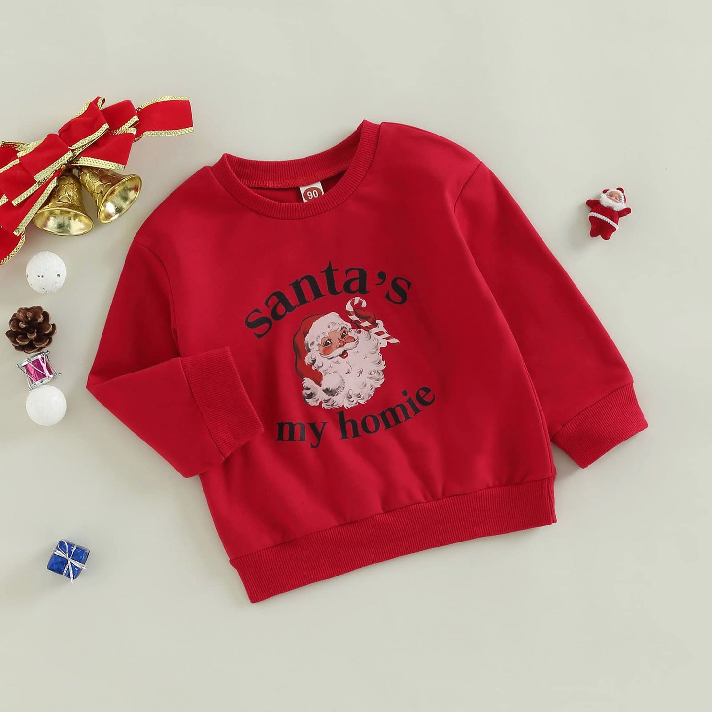 Mozikqin Toddler Baby Christmas Outfit Girl Boy Crewneck Sweatshirt Letter Print Long Sleeve Sweater Shirt Fall Clothes (Santa'S
