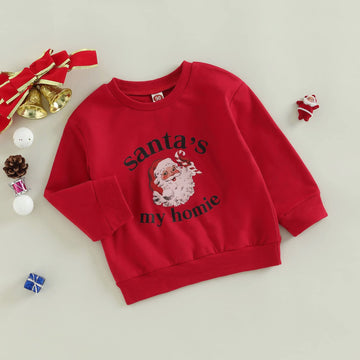 Toddler Baby Christmas Outfit Girl Boy Crewneck Sweatshirt Letter Print Long Sleeve Sweater Shirt Fall Clothes (Santa 'S My Homi
