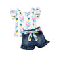 2Pcs/Set Fashion Toddler Kids Baby Girl Boy Summer Outfits Sleeveless Tassel T-Shirt Top+Floral Shorts Clothes Set 6M-5T (Flamin