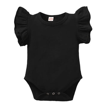 Lysmuch Baby Girls Ruffle Short Sleeve Bodysuit Infant Solid Onesie Casual Plain Blouse Top Romper (Black, 6-12 Months)