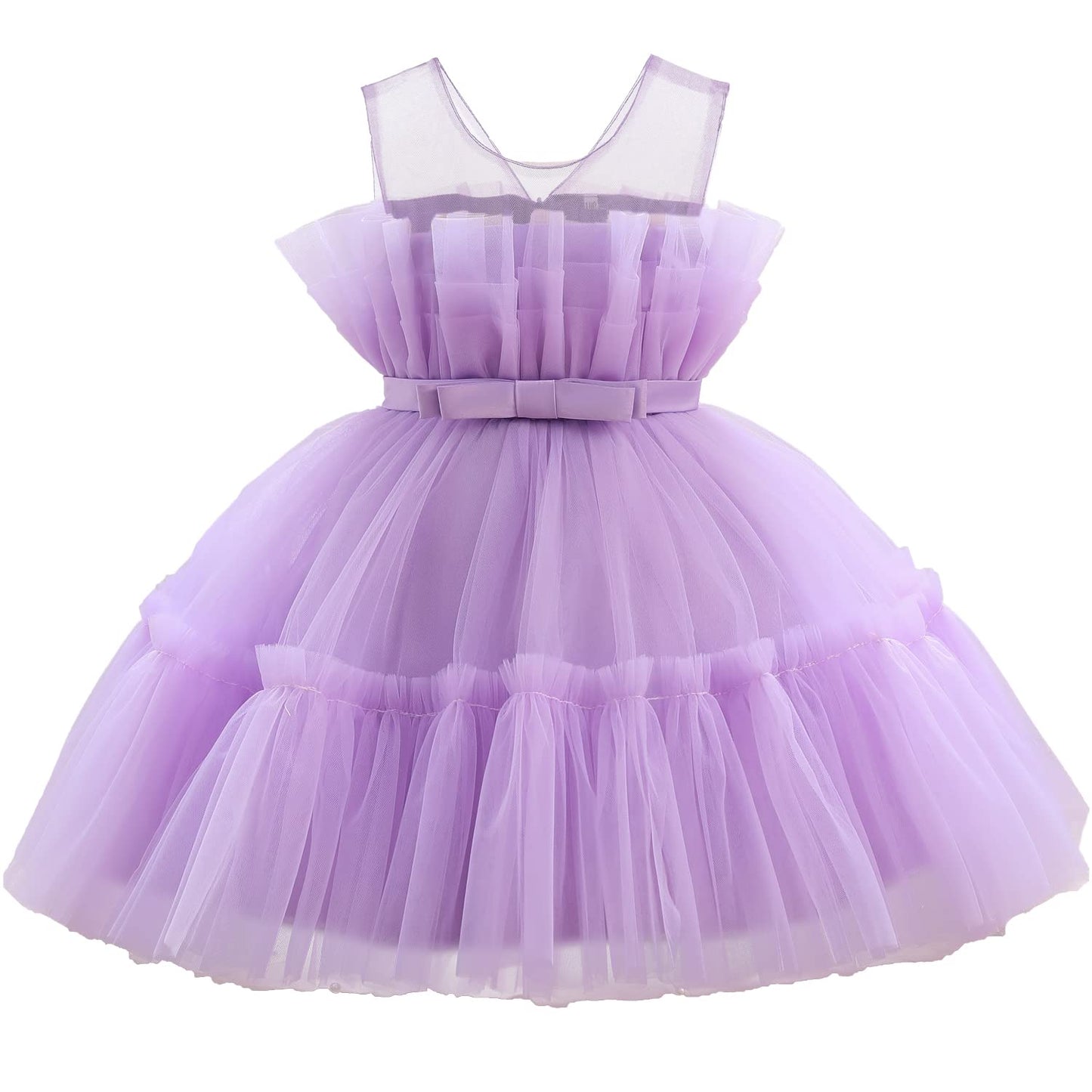 Flower Baby Girl Lace Dress Toddler Tulle Sleeveless Bow Princess Party Wedding Pageant Bridesmaid (Purple042.3-4 T)