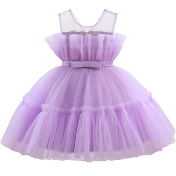 Flower Baby Girl Lace Dress Toddler Tulle Sleeveless Bow Princess Party Wedding Pageant Bridesmaid (Purple042.3-4 T)