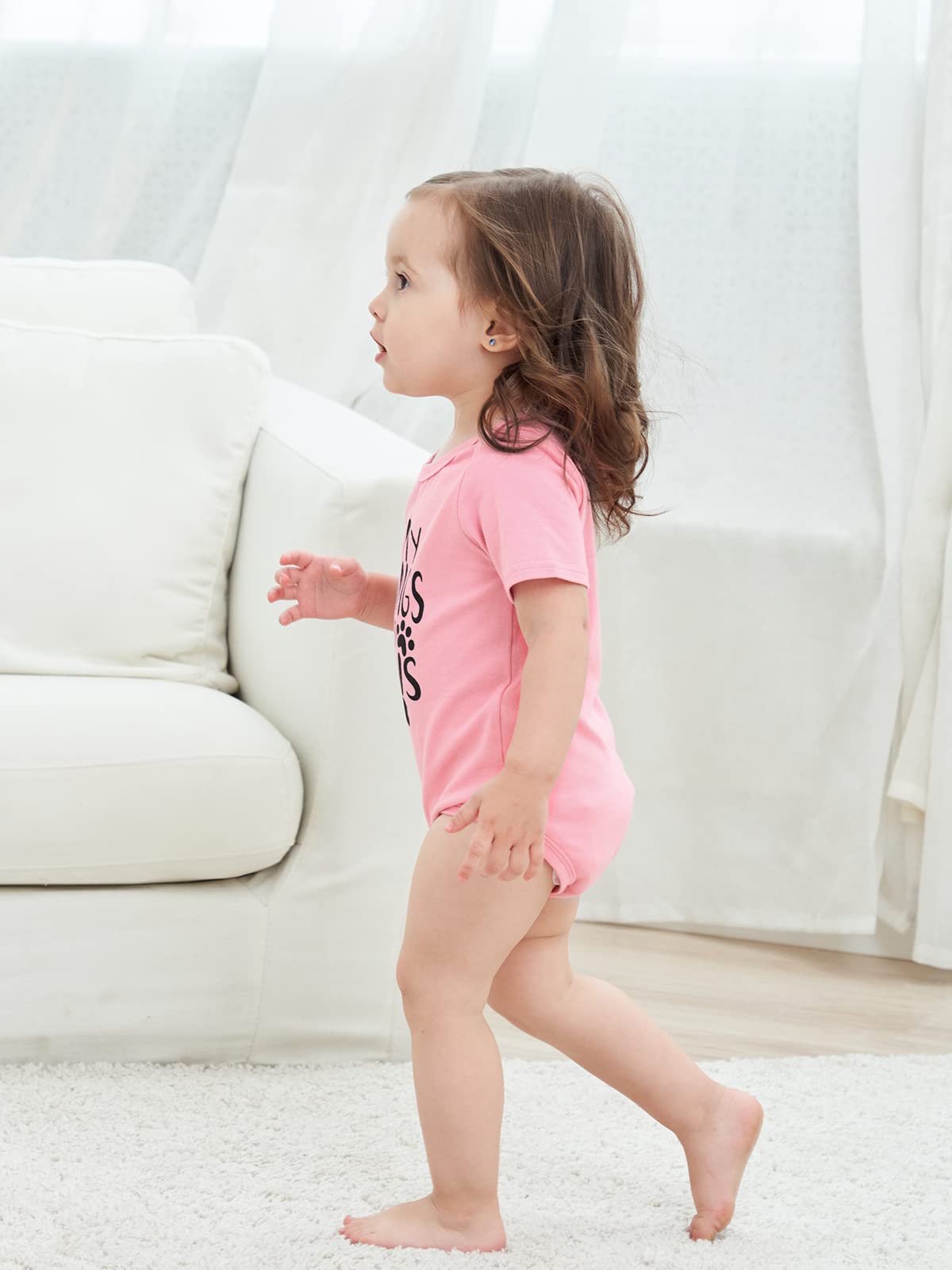 Funnycokid Baby Girls Boys Romper My Siblings Have Paws Newborn Stuff Gender Neutral Announcement Bodysuit Pink Short Sleeve Clo