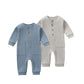 Beivslley Newborn Baby Boy Girl 2 Pack Button Solid Romper Infant Long Sleeve Knit Cotton Footless Outfits Clothes,Blue+Gray,9-1