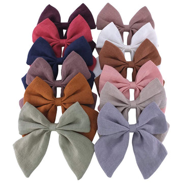 Original Linen Bow Hair Clips Baby Girls Women Large Sailor Bows Kids Baby And Mom Hair Bow Alligator Clips White Navy Pink Neut