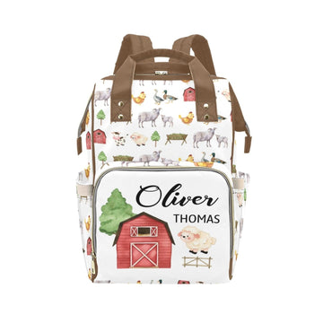 Personalized Diaper Bag Backpack for Women, Custom Name Nursing Mommy Daypack, Farm Animals Diaper Bag for Girls Boys, New Mom G