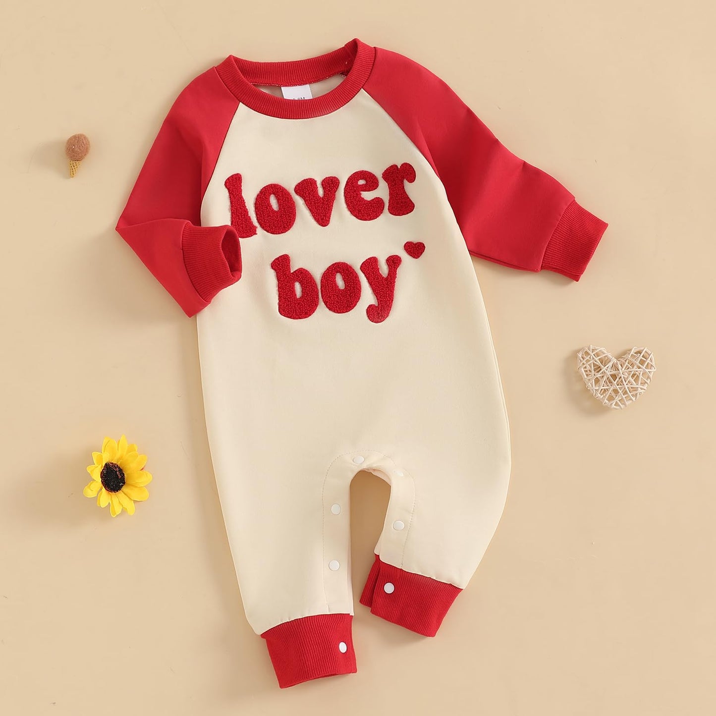 Ursobutegl Newborn Baby Boy Romper Jumpsuit Lover Boy Letter Embroidery Long Sleeve Bodysuit Sweatshirt Valentines Day Outfit (R