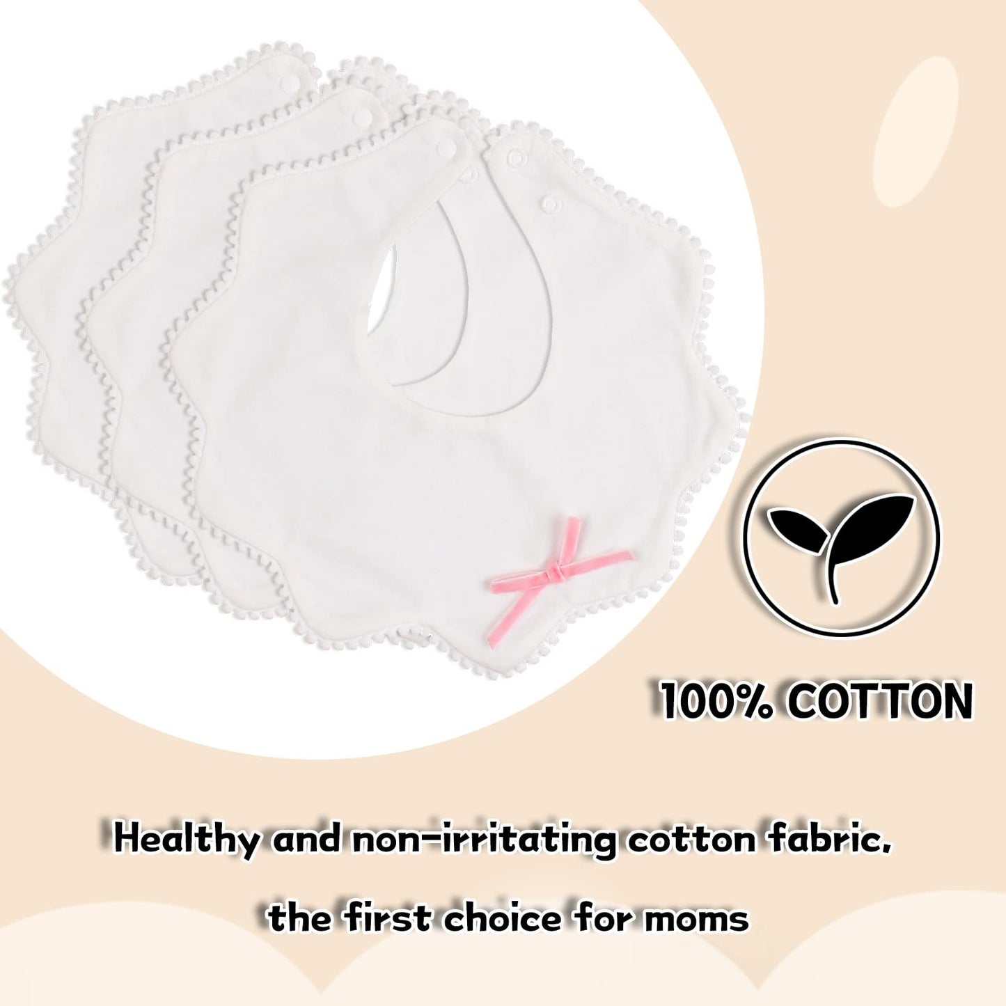 Bamery Baby Bandana Bibs White Cotton Drool Bibs For Drooling And Teething Absorbent For Boy Girl (White+Bow)