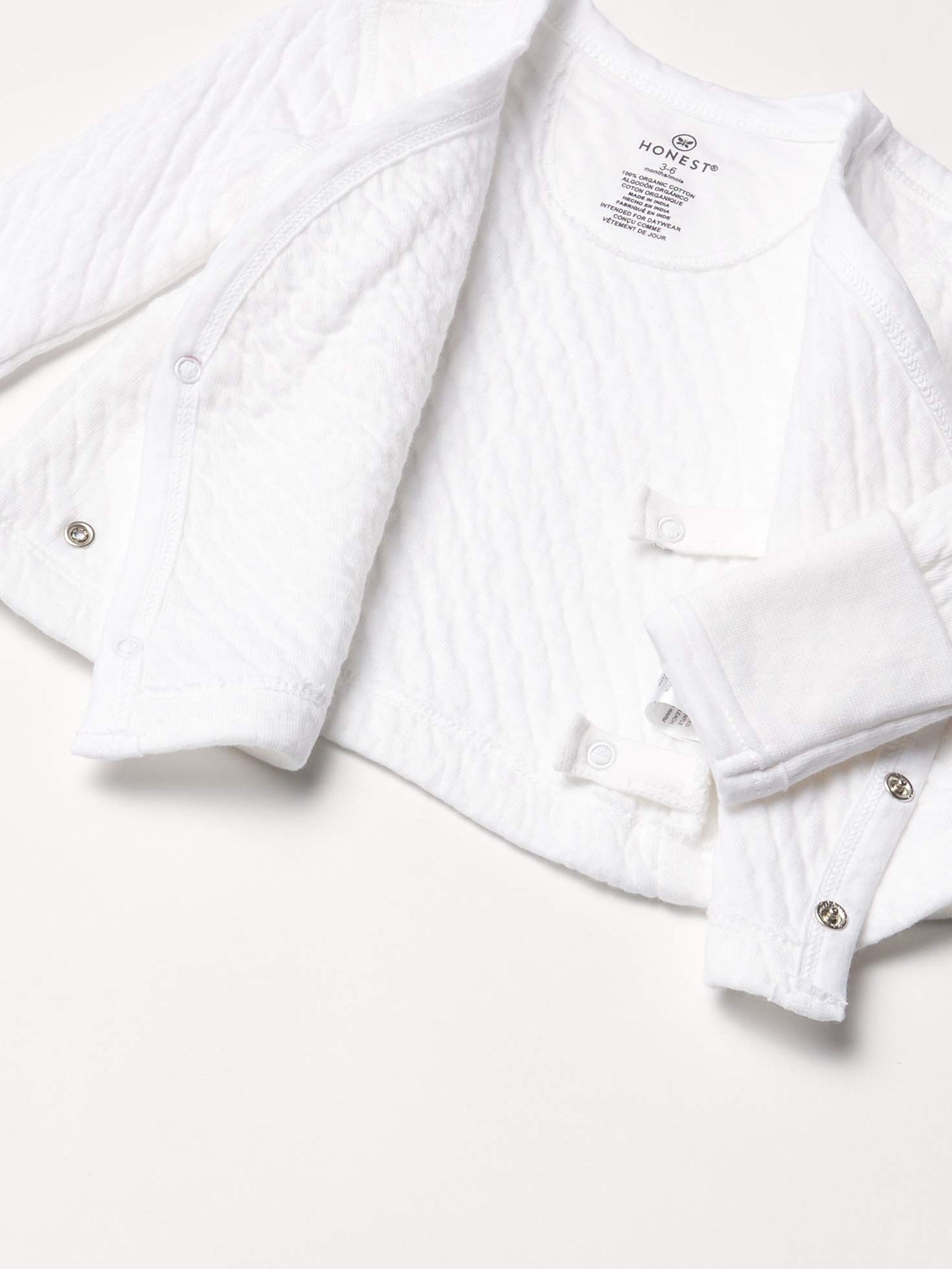 Honestbaby Side-Snap Matelasse Mini Quilted Top In Cozy 100% Organic Cotton Infant Baby Boys, Girls, Unisex, Bright White, 0-3 M
