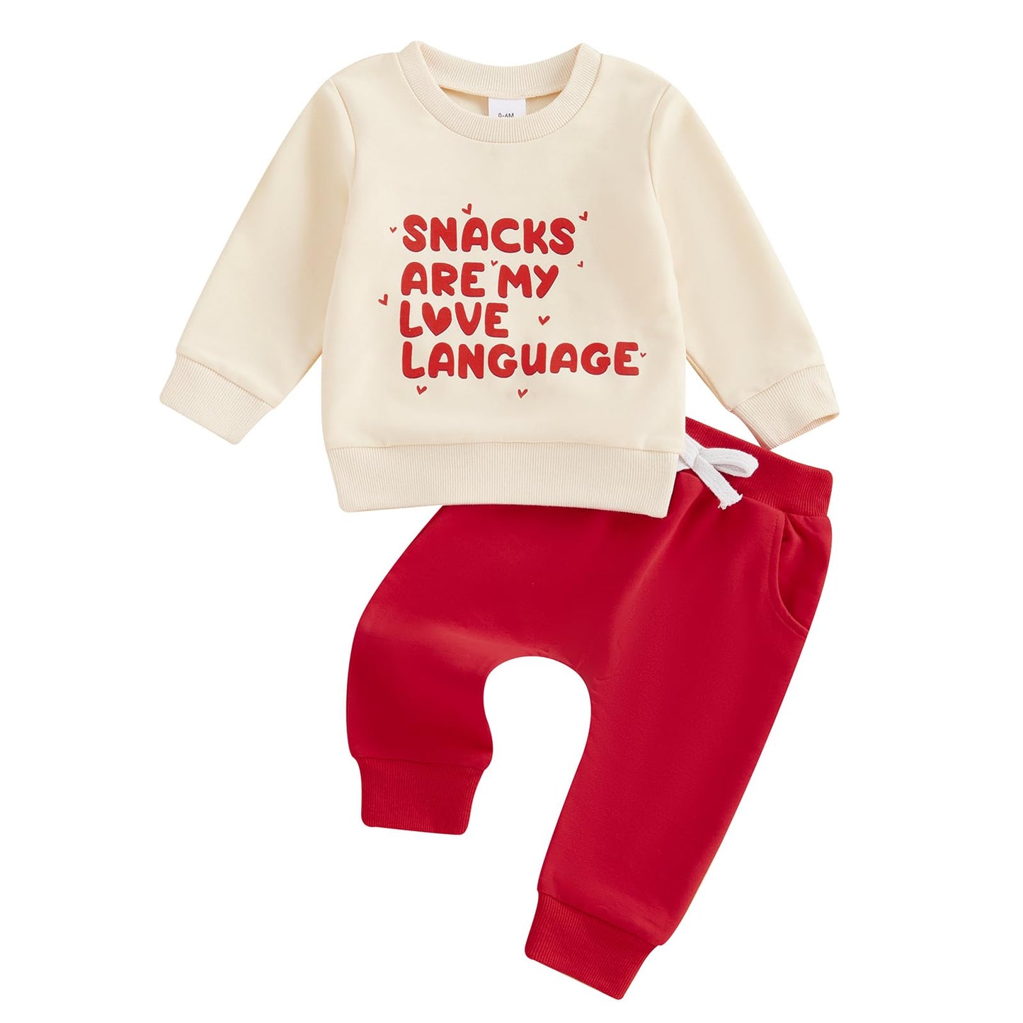 Liomengzi Infant Baby Boy Pants Valentine'S Day Outfits Snacks Letter Print Long Sleeve Sweatshirt Pants Toddler Clothes Set (Re