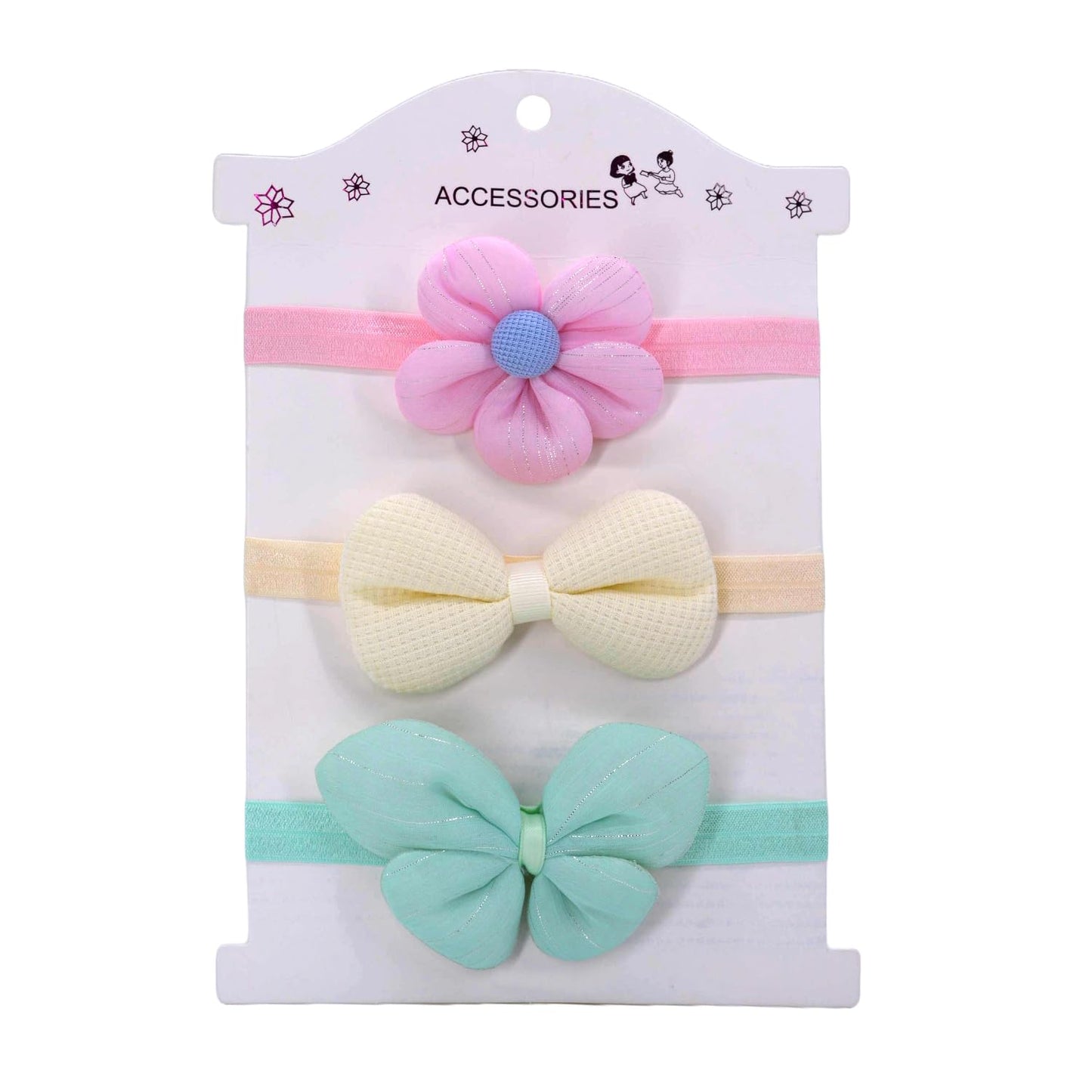 Syga 3 Pcs Baby Girl Headbands  Flower & Bow Soft Elastic Hairbands For 03 Years | Stretchable NonSlip Infant Toddler Headwra
