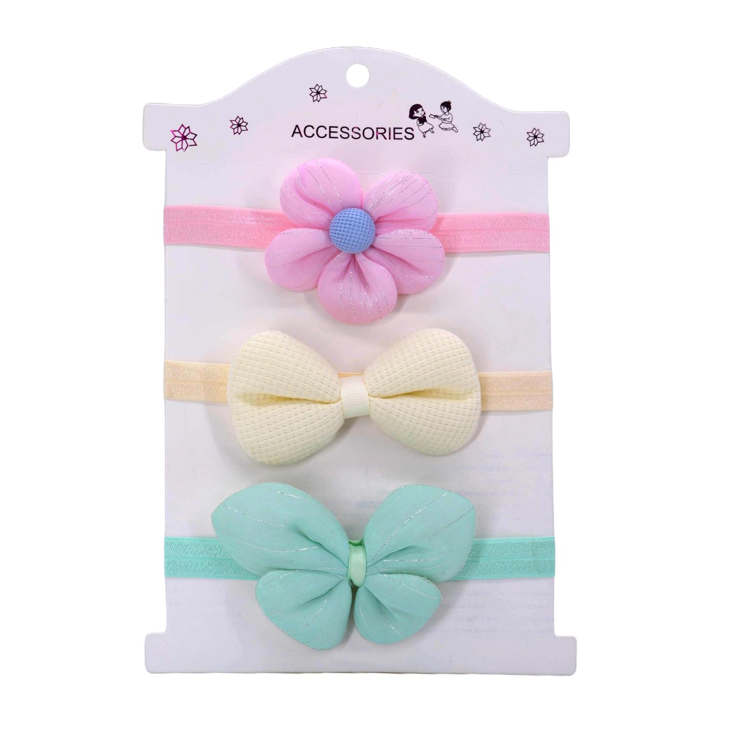 Syga 3 Pcs Baby Girl Headbands  Flower & Bow Soft Elastic Hairbands For 03 Years | Stretchable NonSlip Infant Toddler Headwra