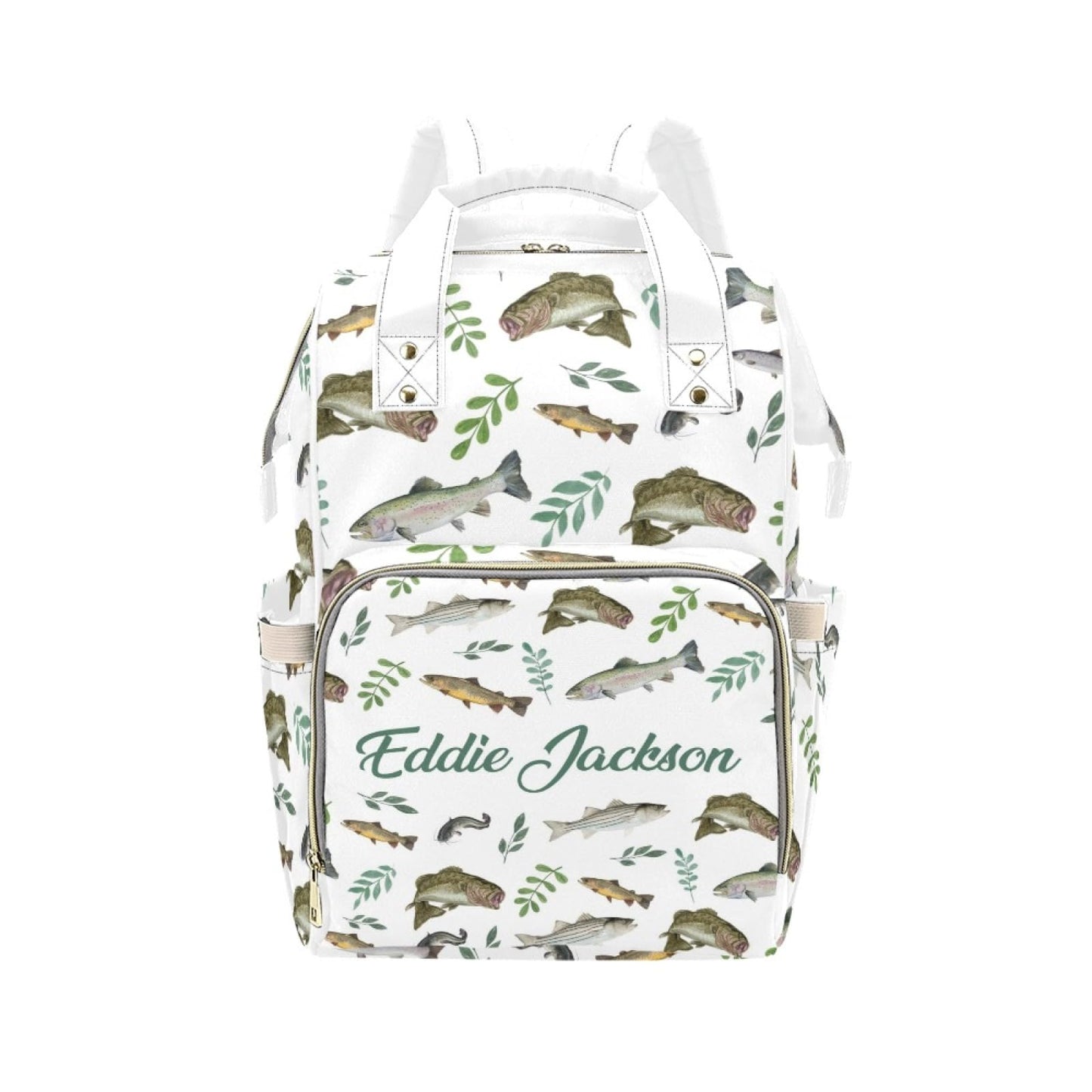 Custom Diaper Bag Backpack for Women, Personalized Name Nursing Mommy Daypack, Diaper Bag for Girls Boys, New Mom Gifts (Fish)