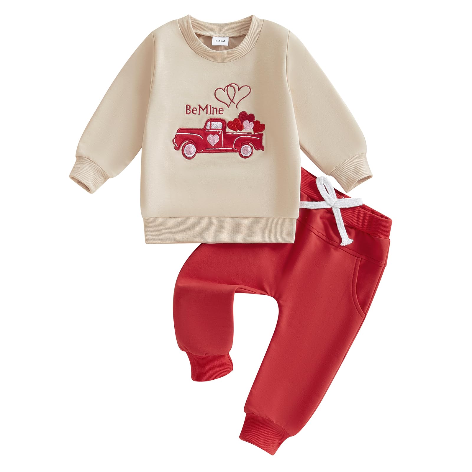 Karuedoo Toddler Baby Boy Valentines Day Outfit Cute Letter Print Sweatshirt Long Sleeve Shirts Top Jogger Pants Set (Be Mine Tr