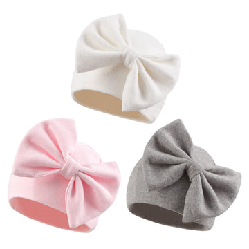 Newborn Baby Girl Hat Cotton Baby Bow Beanie Spring Infant Hats For Girls 0-6Months (Whitepinkgray, 0-6 Months)