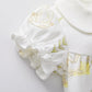 Pureborn Baby Girl Bodysuit Peter Pan Collar Bubble Romper Easter Short Sleeve One-Piece Cotton Outfit Field Rabbit 18-24 Months
