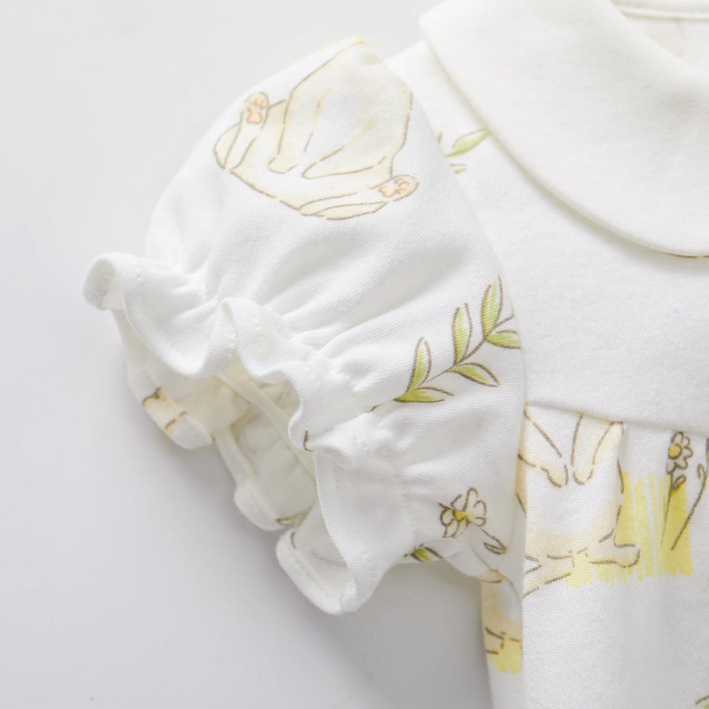 Pureborn Baby Girls Bodysuit Peter Pan Collar Bubble Romper Easter Short Sleeve One-Piece Cotton Outfit Field Rabbit 9-12 Months