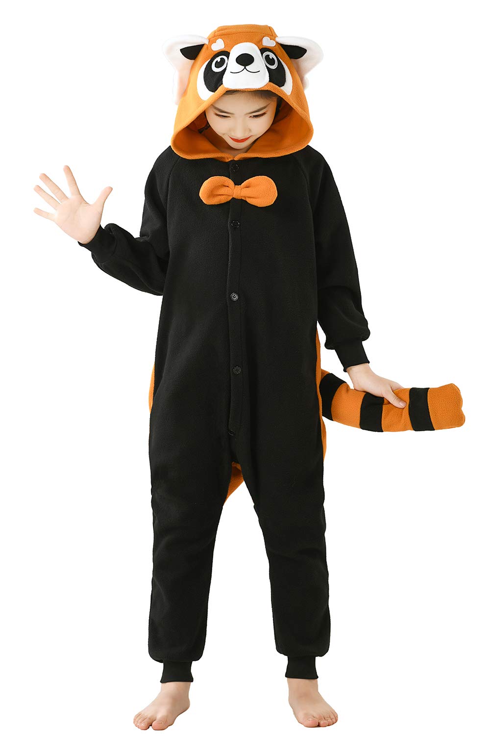 CANASOUR Red Panda Onesie Halloween Kids Cosplay Costume Girls Animal Unisex Outfuit One Piece Hooded Soft Pajamas Party 8-10 Ye