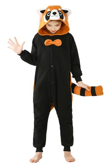 CANASOUR Red Panda Onesie Halloween Kids Cosplay Costume Girls Animal Unisex Outfuit One Piece Hooded Soft Pajamas Party 8-10 Ye