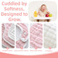 Mukin Baby Muslin Bibs And Burp Cloths, 6 Pack, Soft Absorbent Cotton, Adjustable (Gradient Pink)