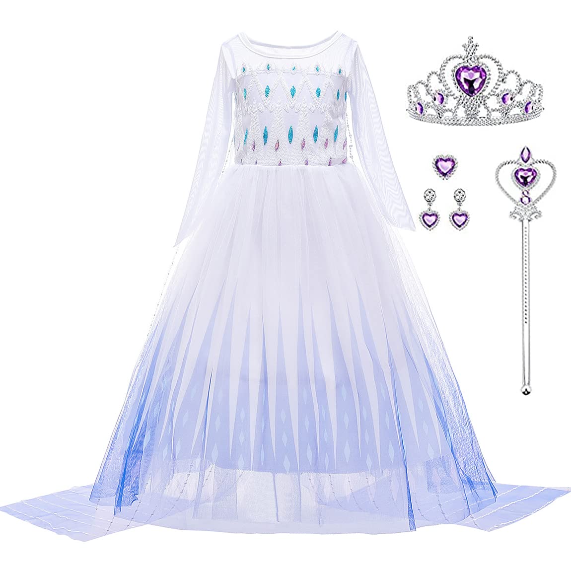 Itvti Elsa Costume For Girls Princess Elsa Dress Toddler Kids Halloween Cosplay Birthday Party Outfit White, 7-8 Years (Label 15