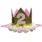 Golden Swallow 2Nd Birthday Crown Baby Girl Flower Tiara Headband Party Hat Hairband