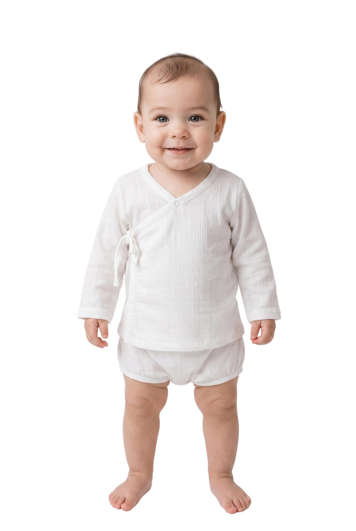 Cocoon Organics Baby Wrap Top and Shorts Set, White Muslin Cotton