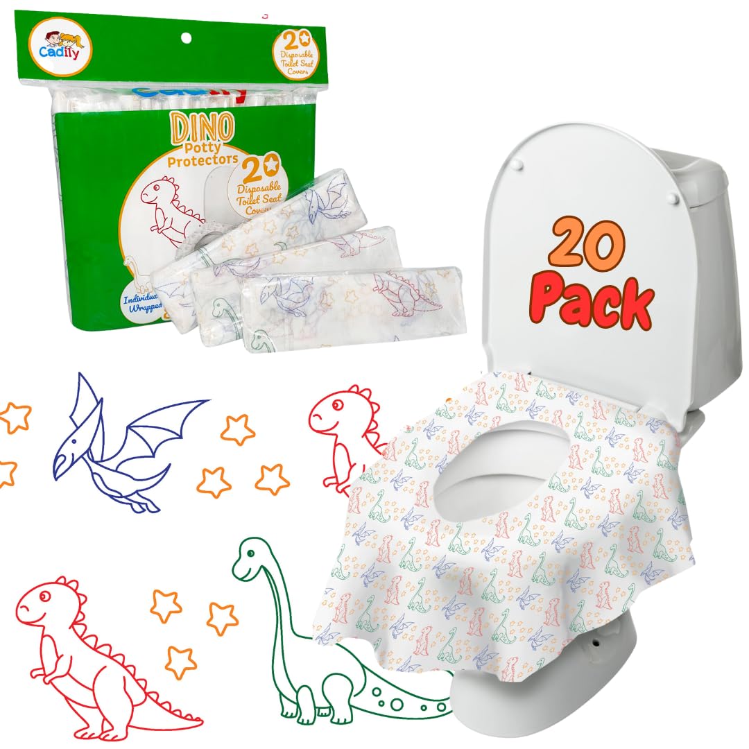 Dinosaur Disposable Toilet Seat Cover For Kids 20 Pack, Extra Large, Waterproof & Individually Wrapped, Toddler Toilet Cover For