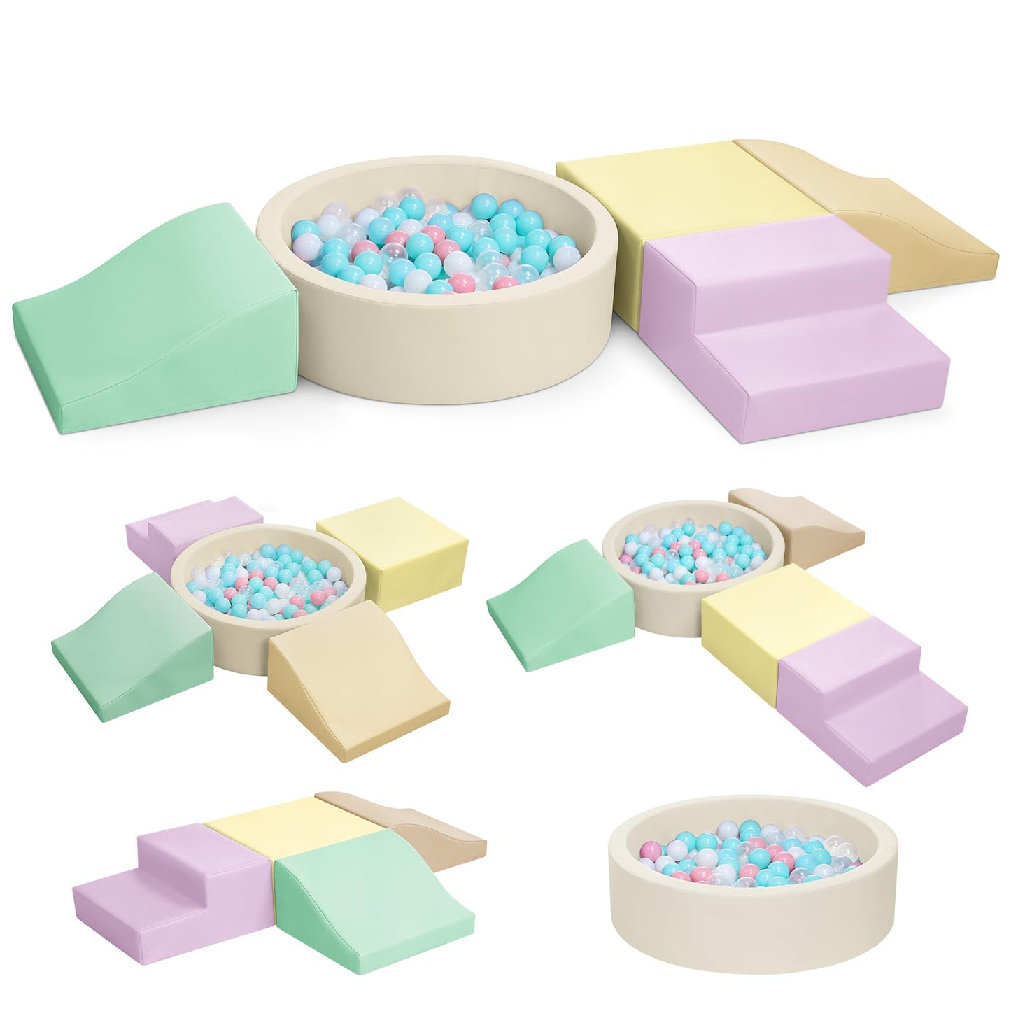 Hoohtoot Foam Climbing Blocks For Toddler: With 4-Piece Pu Leather Climbing Toys And A Ball Pit - Foam Ball Pit For Toddlers - C