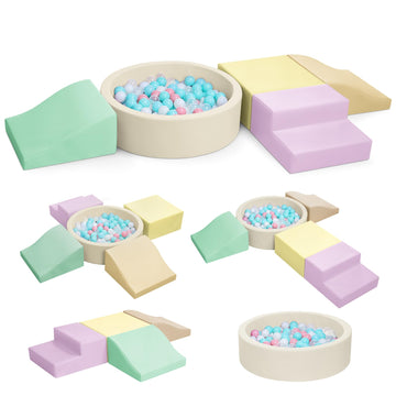 Hoohtoot Foam Climbing Blocks For Toddler: With 4-Piece Pu Leather Climbing Toys And A Ball Pit - Foam Ball Pit For Toddlers - C