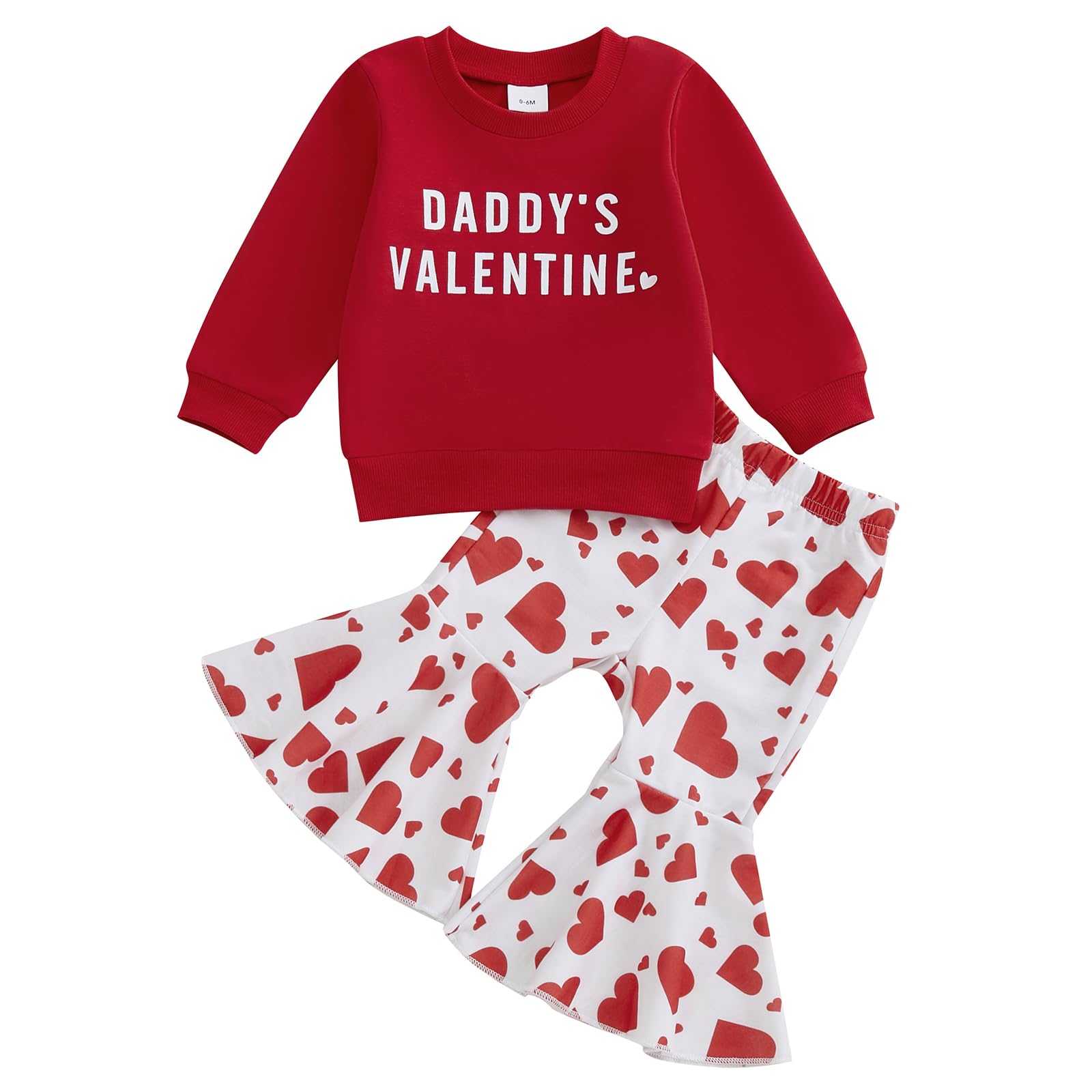 Engofs Toddler Baby Girl Valentines Day Outfit Long Sleeve Letter Print Sweatshirt Flared Pants Set (V1 Red Daddys Valentines, 6