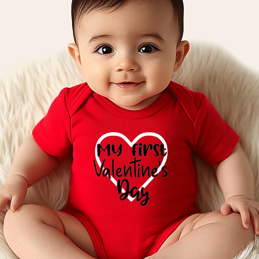 Hrcfbk Infant Newborn Baby Boys Girls My First Valentine'S Day Bodysuit Short Sleeve Romper Layette Set(Red 3,0-3Months)