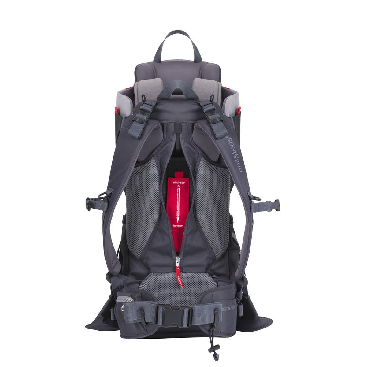 Phil&Teds Escape Child Carrier Frame Backpack, Red - Height Adjustable Body-Tech Harness - Articulating Dual Core Waist Belt - I