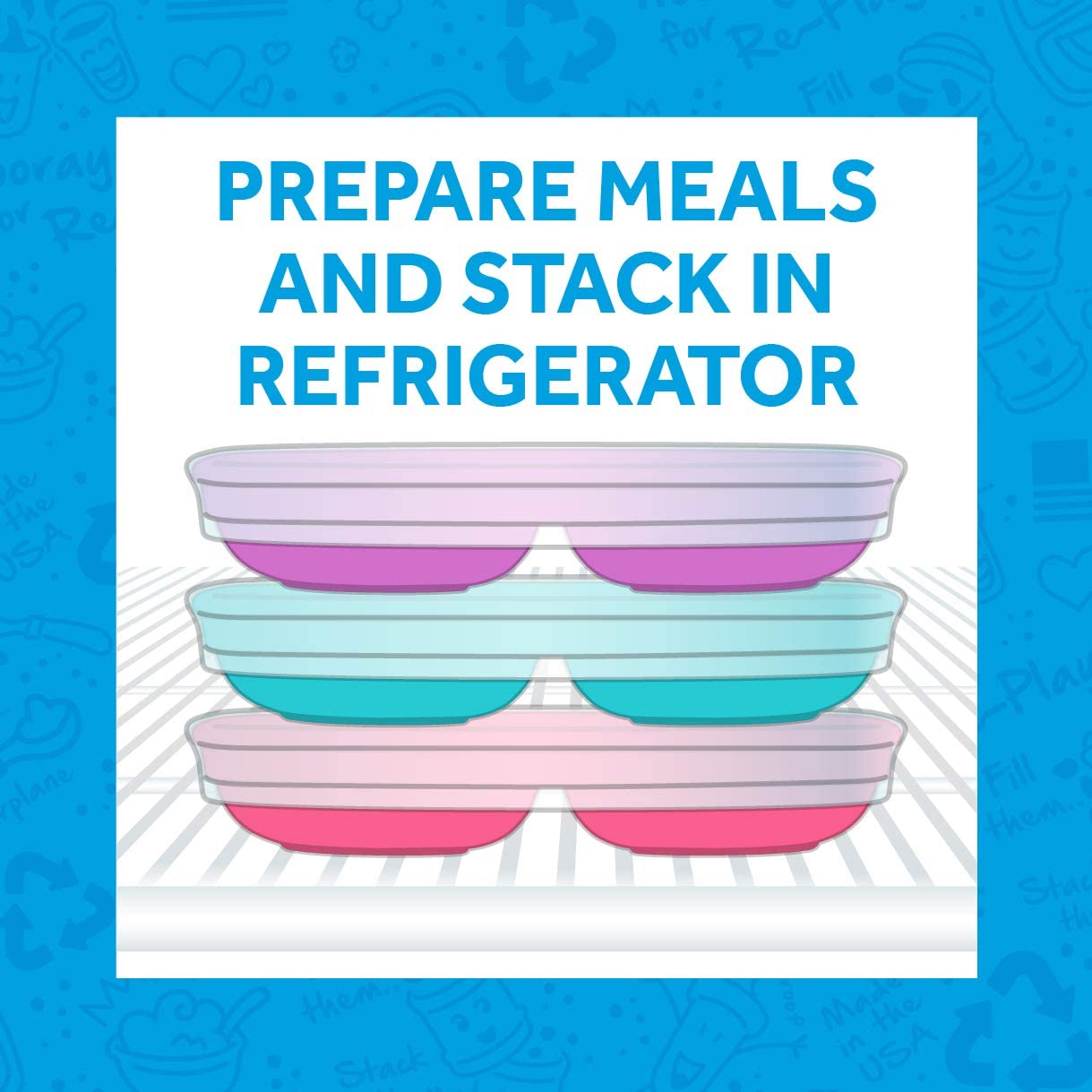 Re-Play Made in USA 7 Deep Walled Divided Plates for Kids, Set of 3 With 3 Lids - Reusable 3 Compartment Plates, Dishwasher and