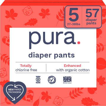 Pura Size 5 Diaper Pants - 1 X 19 Diapers (27-38Lbs) Pull Up Disposable Baby Diapers For Sensitive Skin, Hypoallergenic, Fragran