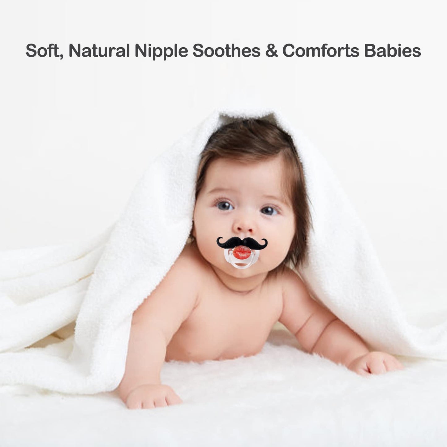 Robbear 4-Pack Funny Baby Pacifier, Cute Lips Mustache For Babies 0-12 Months, Orthodontic Silicone Nipple, Silicone Binkies, Bp