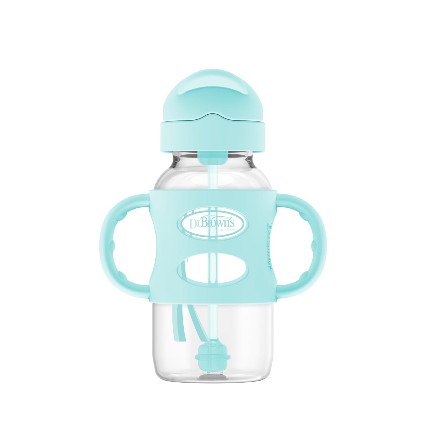 Dr. Brown'S Milestones Wide-Neck Sippy Straw Bottle With 100% Silicone Handles And Weighted Straw, 9 Oz/270 Ml, Green, 6M+