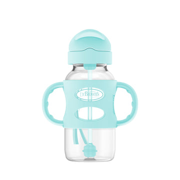 Dr. Brown'S Milestones Wide-Neck Sippy Straw Bottle With 100% Silicone Handles And Weighted Straw, 9 Oz/270 Ml, Green, 6M+