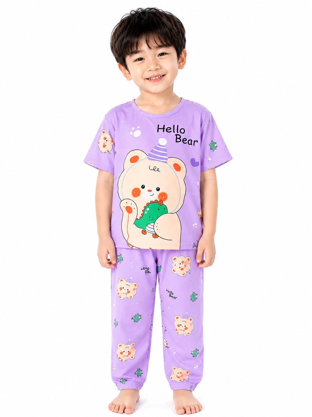 Cute Teddy Cartoon Girls Night Suit Set  Trendy Soft Hosiery Cotton CoOrd Pajama Outfit for Sleeping, Lounging & Daily Comfort