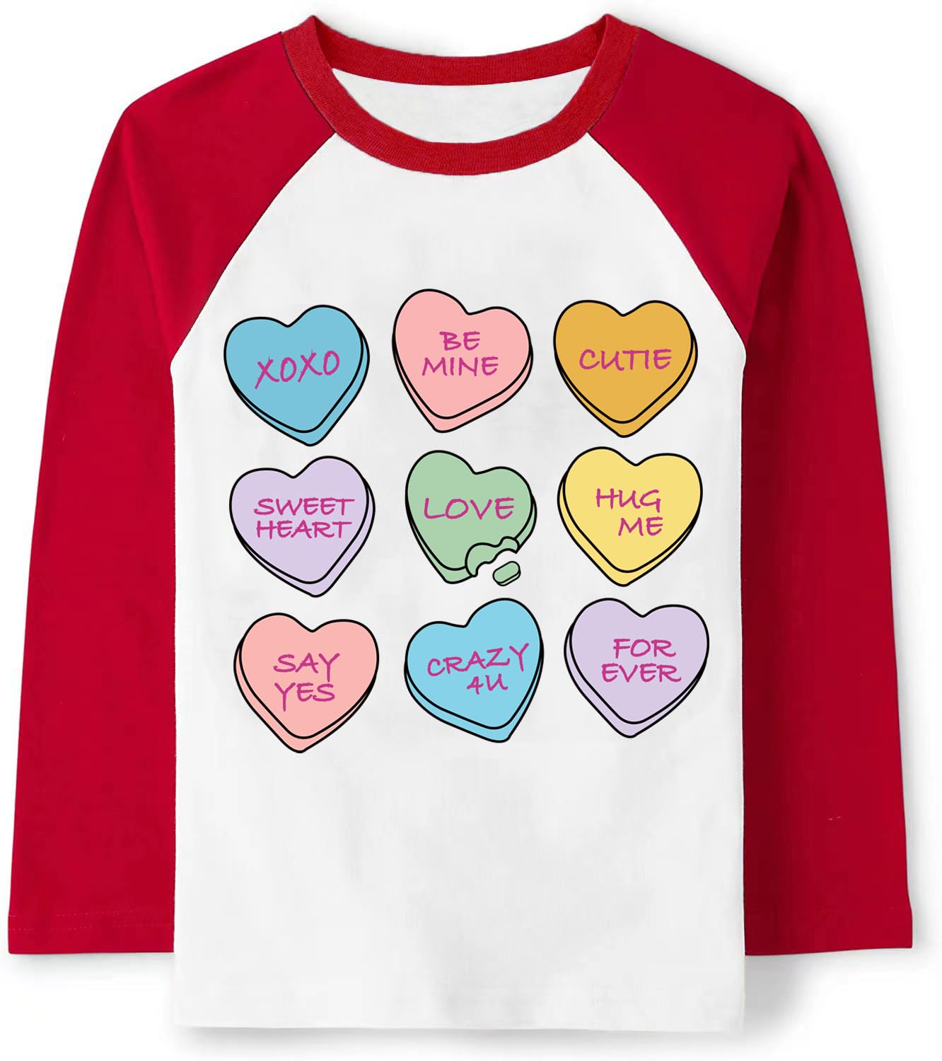 Valentine'S Day Shirt For Girls Loved Positive Saying Heart Vday Tops Kids Raglan Sleeve Cotton T-Shirt 7 Years