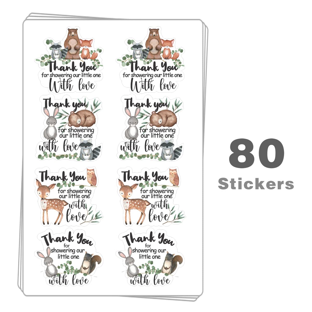 Cute Woodland Creature Baby Shower Thank You Stickers Labels,Forest Woodland Animals Sticker For Woodland Creatures Theme Baby S
