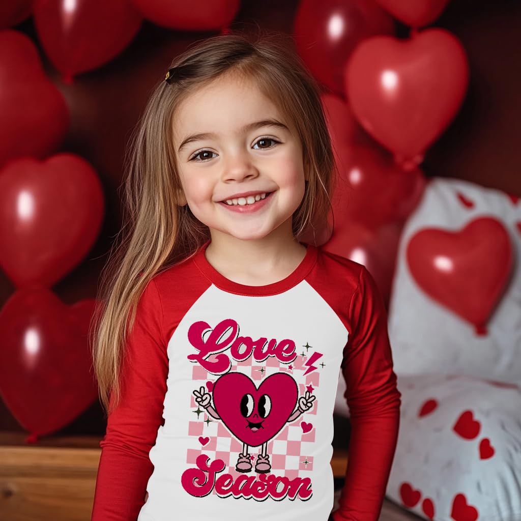 Kids Girl Boys T-Shirt Valentines Heart Shirt Love Season Vday Tops Long Sleeve Raglan Toddler Baby Tees 3T