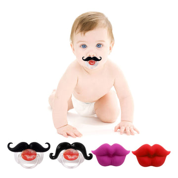 Robbear 4-Pack Funny Baby Pacifier, Cute Lips Mustache For Babies 0-12 Months, Orthodontic Silicone Nipple, Silicone Binkies, Bp