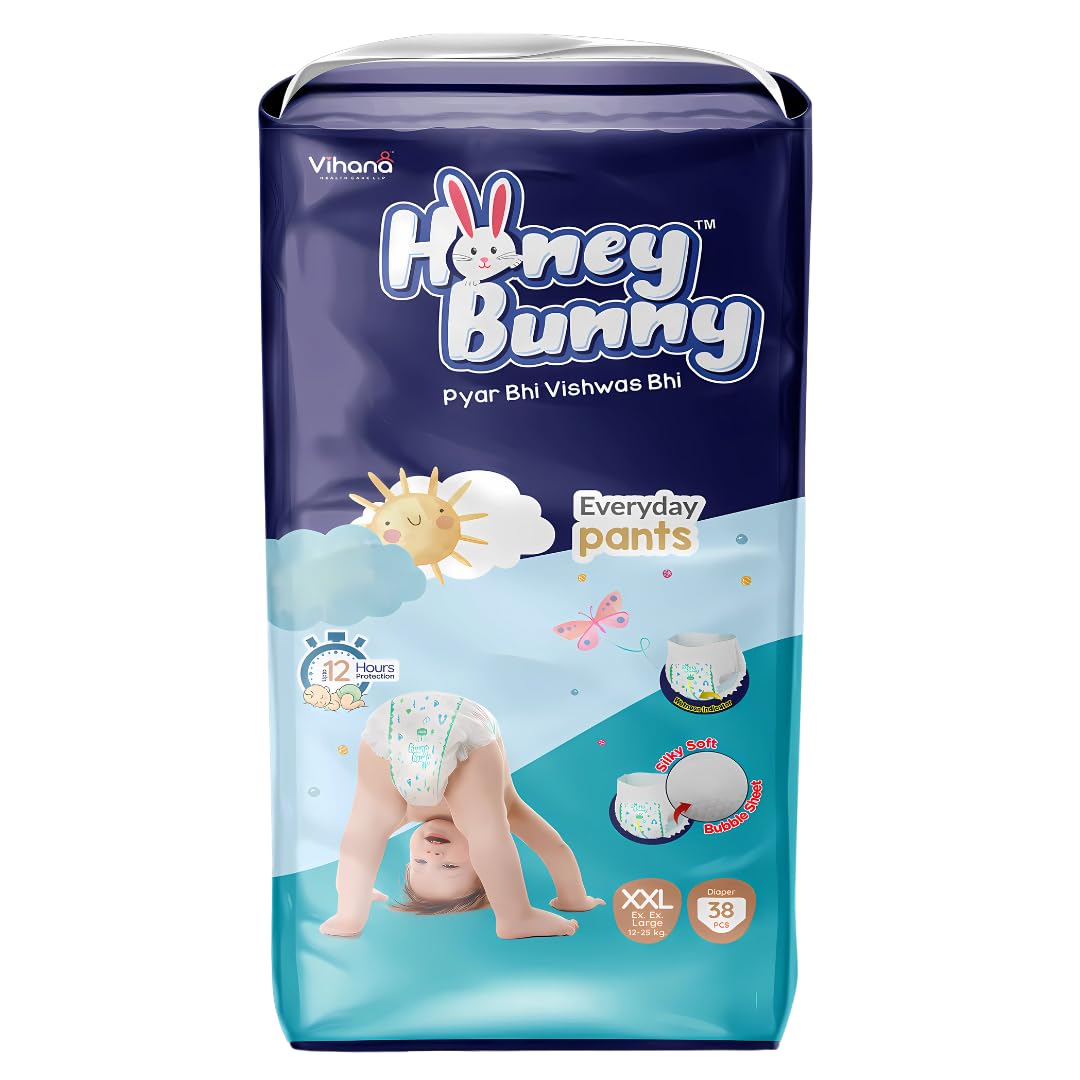 Honey Bunny Everyday Baby Diapers Pants | Extra Extra Large (Xxl), 38 Count, 1725 Kg | Silky Soft On Skin | 12 Hours Protection
