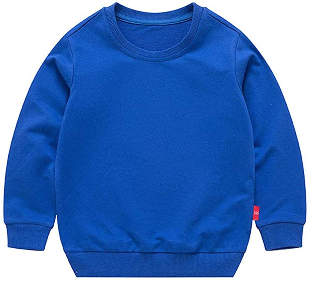 Haxico Unisex Kids Solid Cotton Thin Pullover Sweatshirt T-Shirt Toddler Baby Crewneck Long Sleeve Tshirts Tops Blouse Royal Blu
