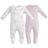 Owlivia Organic Cotton Baby Pajamas, Boys Girls 2 Pack Zip Front Sleep N Play, Footed Sleeper, Long Sleeve(12-18Months,Pink Mela