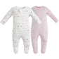 Owlivia Organic Cotton Baby Pajamas, Boys Girls 2 Pack Zip Front Sleep N Play, Footed Sleeper, Long Sleeve(6-12Months, Pink Mela